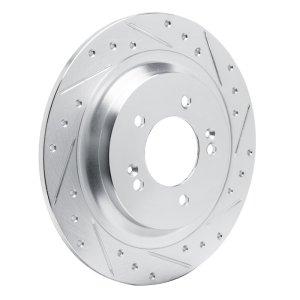 Hyundai Tucson Brake Rotor (1) - Rear Right - R1 Concepts - Drilled & Slotted - Silver - `21-`25